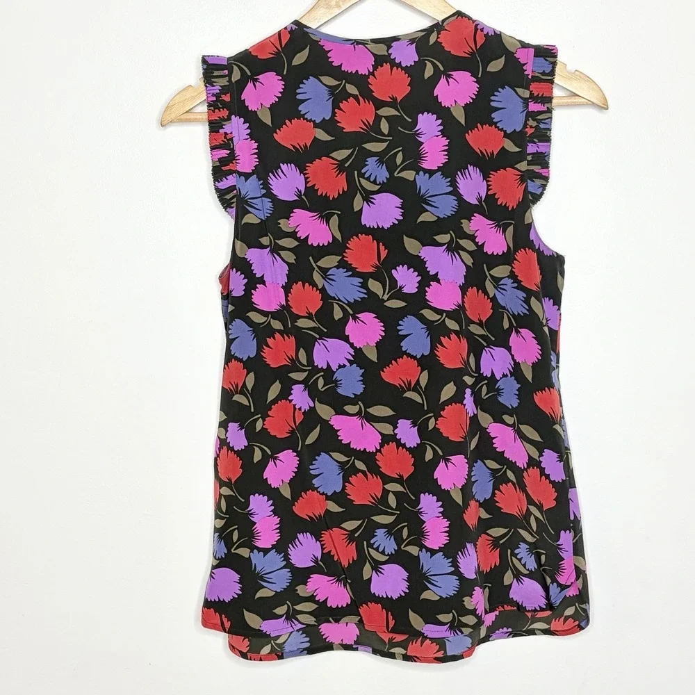 J Crew Silk Floral Sleeveless Top Womens 2 Artsy Colorful Career Work Ruffled